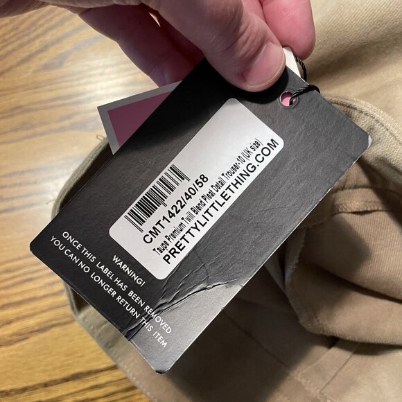 PrettyLittleThing Wmn 6 Taupe Premium Twill Blend Pleat Detail Trouser Pants NWT - Picture 11 of 12